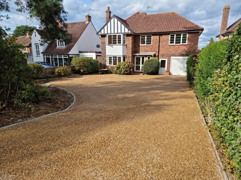 This is a newly installed tar and chip driveway installed by Bromham Driveways